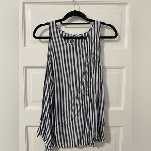 Striped blue and white tank top with keyhole detail